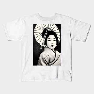 Japanese geisha with parasol, vintage style Kids T-Shirt